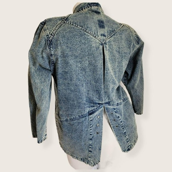 Vintage Embroidered Long Denim Jacket Blazer Zip Accent Woman's Size XL LH8009 - Picture 5 of 14